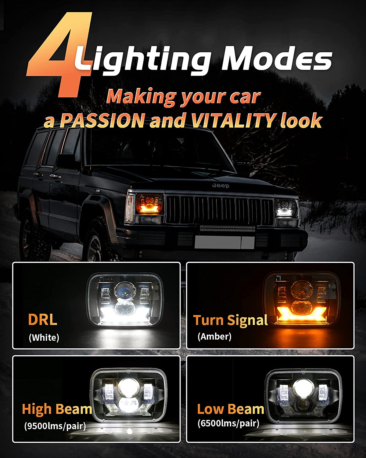 Lampu Depan LED 5x7 7x6 9600LM - Model Kit Jeep ulasan dan harga