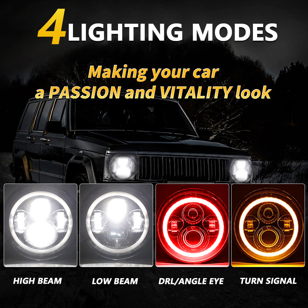 Lampu depan Led 7 inci, lampu  - Model Kit Jeep ulasan dan harga